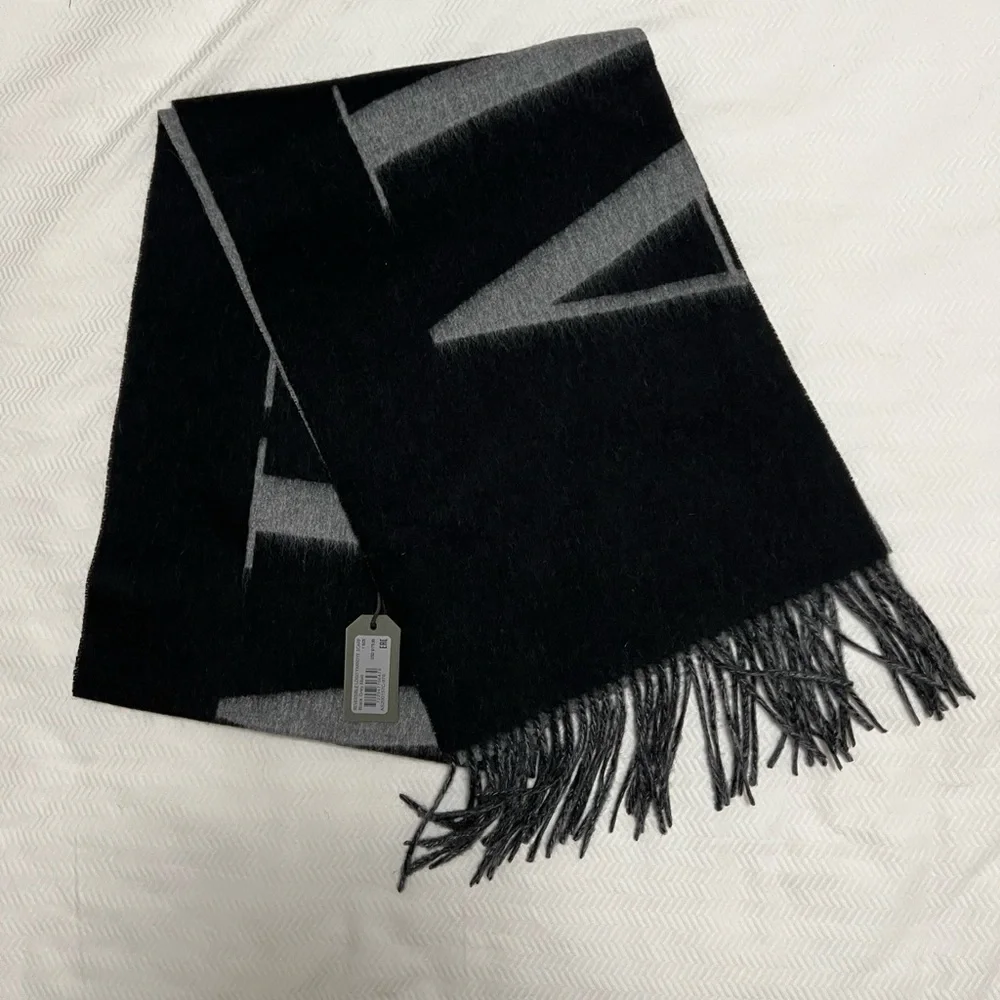 NWT ALLSAINT Dual 100% Wool Scarf in Grey/Black